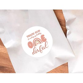 120PCS Boho Rainbow 1st Birthday Stickers - Onederful Birthday Labels - 1.6" Diameter - Perfect for First Birthday Party Decorations (Orient Red)