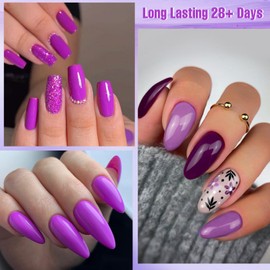 Four Lily 8PCS Purple Gel Nail Polish Set 6 Colors Deep Purple Color Nail Polish Gel High Gloss Soak Off UV Gel Nail French Nail Manicure Salon DIY