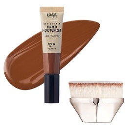 Kiss New York Tinted Moisturizer with SPF 32 PA+++ (Mocha) With Kabuki Brush,12 Hour Hydrating Sunscreen for Face, No White Cast for Dark Tones, Natural Finish With Hyaluronic Acid, Vitamin E