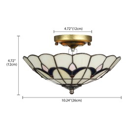RUNNUP Industrial 12" Wide Flush Mount Ceiling Light Fixture with Glass Tulip Shade Ceiling Lamp in Beige