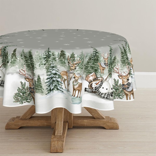 Artoid Mode Snowflakes Trees Snowman Deer Christmas Table Cloth, Round