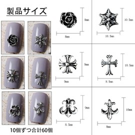 FineGood 50pcs Punk Nail Art Charms Nail Parts Metal Parts 3D Studs Deco Parts Retro Cross Metal Parts Rivet Decoration Parts Vintage Cross Nail Parts Nail Design Supplies DIY Craft Accessories