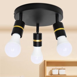 LTBLIGHT 3-Lights Track Lighting Fixtures, Rotatable Ceiling Light Kit, Flush Mount Black Track Lights with Round Plate Spotlights for Kitchen, Living Room, Hallway, E26 Base, Bulbs Not Included
