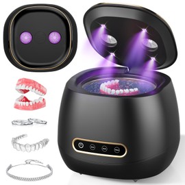 Rechargeable Ultrasonic Retainer Cleaner Machine, 45kHz Portable Cleaner for Dentures, Retainers, Aligners, Night Guards, Braces & Jewelry, 3 Modes, 200ML Capacity, Black