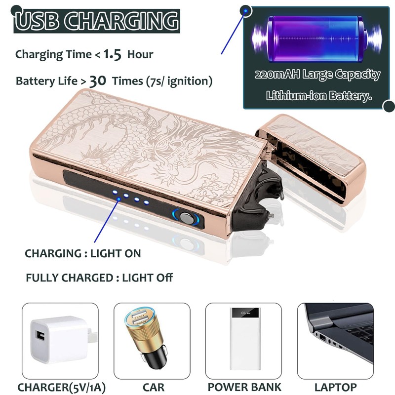 RSBYE Electric Lighters - Plasma Dragon, USB Rechargeable, Windproof Flame,