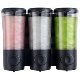 Shower Soap Dispenser Wall Mounted Shampoo Conditioner Body Wash Dispenser No Drill Shower Dispenser 3 Chamber with Upgrade Pump Head Bathroom Soap Dispenser Set 450ml/Each Bottle Black