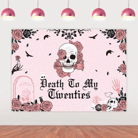 Sursurprise Rip To My 20s Birthday Decorations 5x3ft Death To My Twenties Backdrop Banner Gothic Skull Rose 30th Birthday Photography Background Photo Booth Props Pink Thirty Birthday Party Supplies