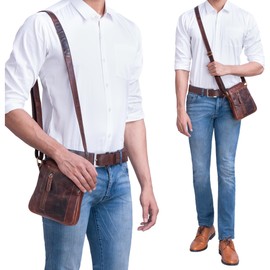 STILORD 'Emerson' Men's Small Messenger Bag Leather Vintage Shoulder Bag Crossbody Bag Small Leather Satchel Courier Bag Man Bag Genuine Leather, Colour:Florida - Brown
