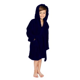 BAGNO MILANO Kids Hooded Plush Fleece Robe, Ultra Soft Cozy Bathrobe for Boys, Girls (US, Age, 14 Years, 15 Years, Navy Blue)
