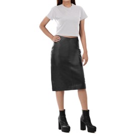 Decrum Womens Midi Skirt - Sleek Elegant Leather Skirts for Women | [66318383] Rosaa Black, M