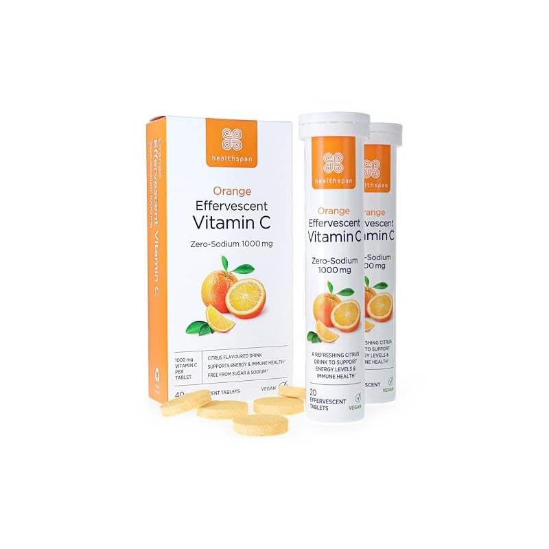 Healthspan Orange Effervescent Vitamin C 1,000mg (40 Tablets) | Supports