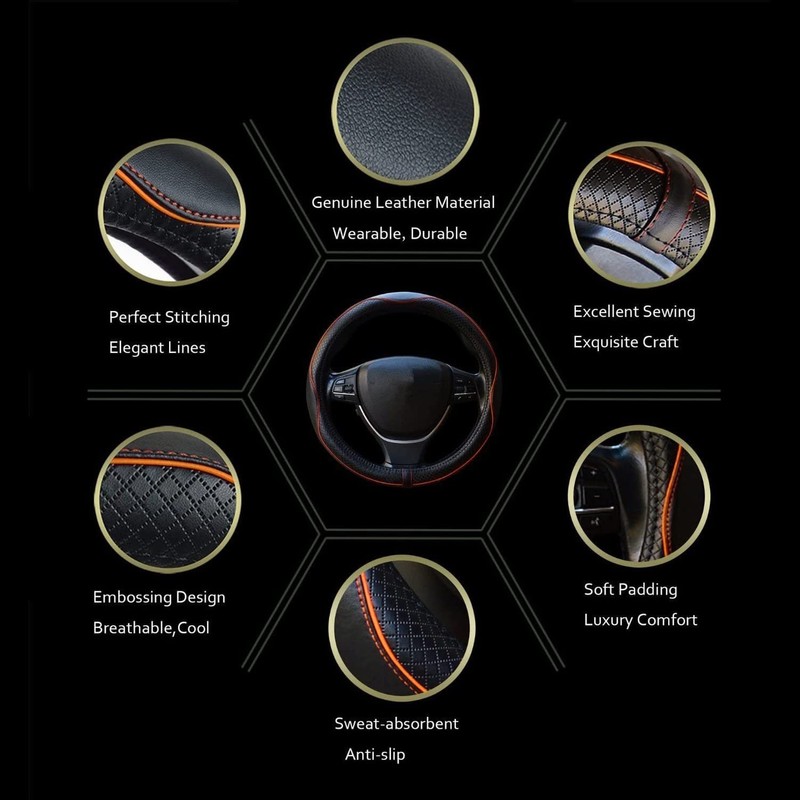 Car Steering Wheel Cover, Anti-Slip, Safety, Soft, Breathable, Heavy Duty,