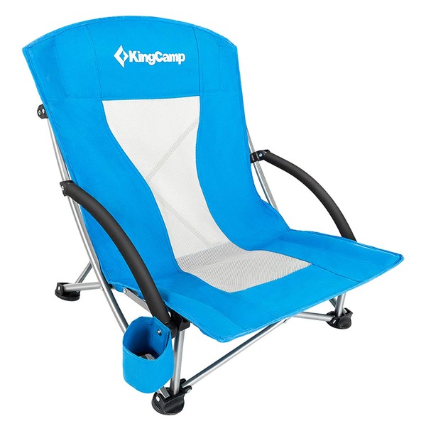 KingCamp Double Small Adult, Folding Portable Lightweight Low Sitting Sand Chair with Cup Holder, Carry Bag Padded Armrest for Outdoor Beach Concert Traveling Festival BBQ, ONE Size, LowBack_Cyan_2