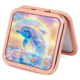 PDOZV Pocket Mirror for Women, Rosegold Square 2.8”×2.8” Metal Frame DropRubber Style Double Sided Mini Magnifying 1X/2X Mirror for Purse Can be Used as Gifts for Woman (MarineAnimal08)