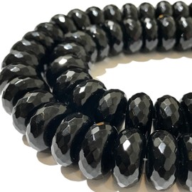 ABCGEMS Rio-Grande Negro Ónix negro de Brasil (color negro profundo, rico y uniforme sin bandas ni inclusiones visibles) curativo Charka Energy facetado Rondelle de 15-16 mm (Rare)