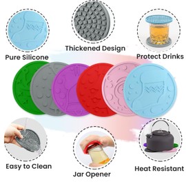 Silicone Coasters with Christmas Design - 2-Sided Design -Set of 6 Silicone Coasters Thickened Round 4.3 Inch Drink Coasters Cup Mat - Non-Slip, Non-Stick, Stay Pu