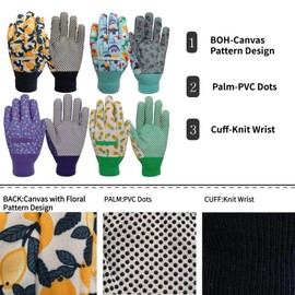 MSUPSAV 4 Pairs Kids Garden Gloves,Gardening Gloves Kid,Yard Work Gloves for Children,Gifts for Toddler,Cute Pattern,Age5-6,Medium