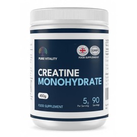 Pure Vitality | Creatine Monohydrate Powder - 450g - Easy Dissolve Creatine Powder, Unflavoured & Micronised | Vegan Creatine for Women and Men | Made in The UK | Scoop Included