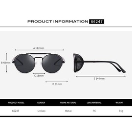 AidShunn Unisex SteamPunk Sunglasses Classic Retro Style Metal Round Goggle