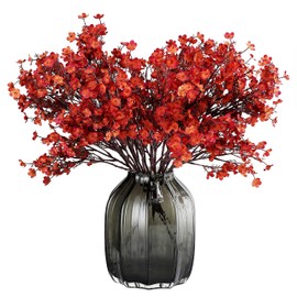 JAKY-Global Babies Breath Silk Artificial Flowers Bulk 6 Pieces for Autumn Decor Fake Flower Bouquet Bulk for Home Kitchen Indoor Bouquet Flower Arrangement Table Centrepieces Party Decor (Burnt Red