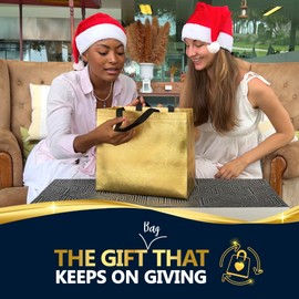 Nush Nush Gold Gift Bags Large Size in Bulk – Set of 30 Shiny Reusable Gold Gift Bags With Black Handles - Perfect for Small Businesses, Gifting, Weddings, Christmas Party Favors – 13Wx5Dx11H Size