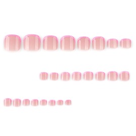 Pink French Tip Press on Toenails Short Square Toe Press on Nails French Toe Nails Tips Summer Glue on Nails Fake Toenails with Jelly Glue Seamless Fit Acrylic False Toe Nails Kits for Women 24PCS