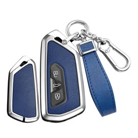 TECART Zinc Alloy Key Cover fit for VW Volkswagen Golf 8 MK8 GTI GTD ID.3 ID.4 Key Fob Case Protective fit for Seat Tarraco Ateca Cupra Formentor Leon Skoda Octavia Key Case 3 Buttons Silvery Blue