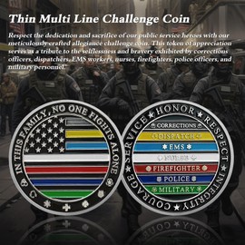 Thin Multi Line Challenge Coin - Colorful Law Enforcement Gifts - Honor US Corrections Dispatch EMS Nurse Firefighter Police Military Hero - Supporting Our First Responders