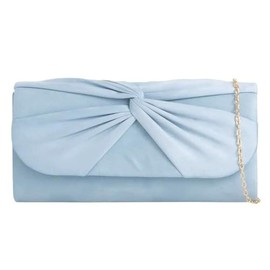 Suede Pleated Style Bridal Prom Wedding Evening Clutch Party Purse Hand Bag (Soft Blue/Serenity)