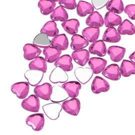 MECCANIXITY 60 Pcs Acrylic Heart Rhinestone 8mm Flat Back Plastic Gems Jewelry Stickers for Craft Bead Face Painting Costume Jewelry Making, Peach Red