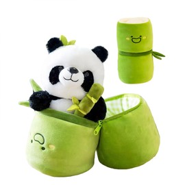 TROYSINC 25 cm Cartoon Bamboo Tube Panda Plush Toys, Cuddly Plush Panda with Bamboo Bag, Cuddly Toy Gift for Children, 2-in-1 Panda in Bamboo Tubes