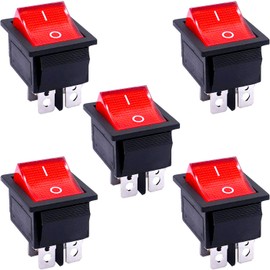 Taiss / 5Pcs AC 250V/16A, 125V/20A Red Light Illuminated ON/OFF DPST 4 Pin 2 Position Mini Boat Rocker Switches Car Auto Boat Rocker Toggle Switch Snap （Warranty 1 Years）KCD2-201N-R