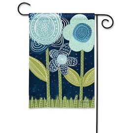Studio M Double Sided Folk Art Floral Outdoor Flag Decoration for Landscaping, Gardens, and Yards, Standard 13 x 18 Inch Fade Resistant Solar Silk Polyester Fabric Blue Flowers