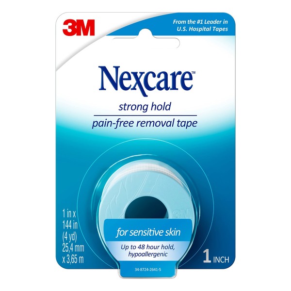 Nexcare Strong Hold Pain-Free Removal Tape, Breathable, Hypoallergenic Formula and Clean, 1 in x 4 yd, 1 Roll