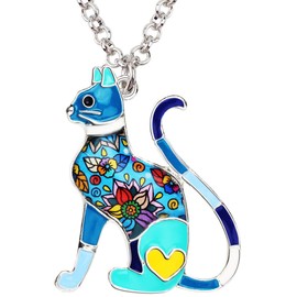 BONSNY Statement Enamel Alloy Chain Cat Necklaces Pendant Original Design Women Jewelry Gift Charms (Purple)