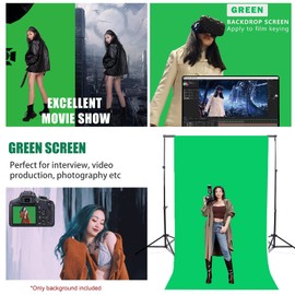 BOLLUMA 1.8x2.7m Green Screen Background Photography Backdrop, 100% Cotton Muslin Chromakey Machine Washable Collapsible Backdrop for Studio Product Portrait Shooting, Live Streaming, Zoom Meeting