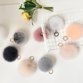 ENJOYFUR Real Fox Fur Pompom Keychains Fluffy Furry Bag Charm Large Fur Ball Keychain