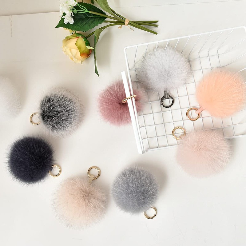 ENJOYFUR Real Fox Fur Pompom Keychains Fluffy Furry Bag Charm