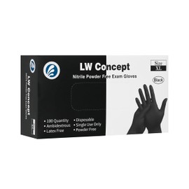 LW Concept Black Nitrile Disposable Gloves - Latex & Powder-Free (X-Large, Box of 100)