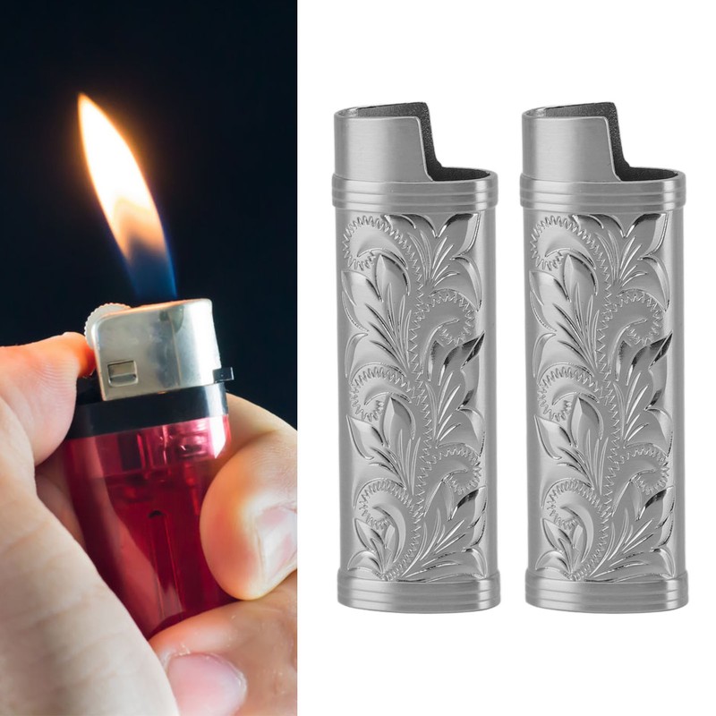2Pcs Lighter Case Zinc Alloy Lighter Storage Container Floral Pattern