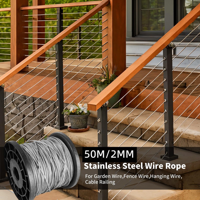 2mm Wire Rope Set 50m, 304 Stainless Steel Heavy Duty