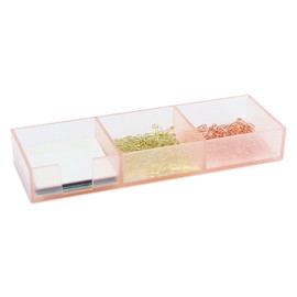 MultiBey Acrylic Sticky Notes Memo Pad Holder 3in1 Dispenser Clear Pink Desk Supplies Organizer Accessories for Office Home Schools with 3 Compartments