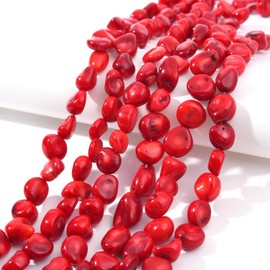 PLTbeads Red Coral Pebble Nugget Oval Free Tumbled Stone 8-10mm Natural Gemstone Loose Beads Approx 15.5 inch for DIY Jewelry Making