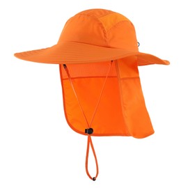 Decentron Adult UPF 50+ Sun Protection Cap Wide Brim Fishing Hat with Neck Flap (Orange)