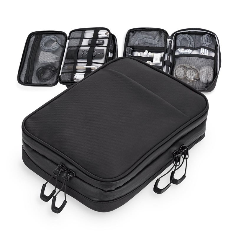 TROIKA Cable Bag with 2 Zip Compartments Black Connected -