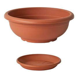 Euro3plast Olimpo Flower Bowl with Saucer in Round 20, 25, 30, 35, 40, 45, 50, 60 cm in Anthracite Terra Taupe (30 cm, Terracotta)