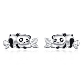 Panda Earrings 925 Sterling Silver Panda with Bamboo Stud Earrings Animal Earrings Panda Jewelry Gifts for Women Girls and Panda Lover