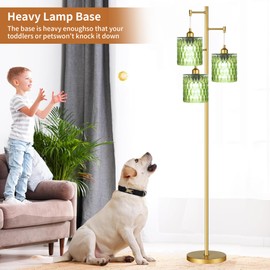 AHDWDW Gold Floor Lamp for Living Room Bedroom,3 Lights Vintage Tree Floor Lamps with Green Glass Shades,Mid Century Modern Floor Lamp for Corner Office,68IN Unique Tall Standing Lamp with Bulbs