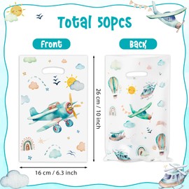 ArowlWesh Airplane Party Favor Bags - 50Pcs Plastic Boho Airplane Candy Treat Gift Bag with Handles Cute Snack Goodie Bags for Kids Boho Airplane Birthday Party Supplies Decor for Baby Shower Birthday