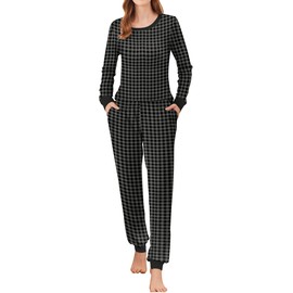 Ekouaer Womens Pajamas Sets Long Sleeve Tops with Jogger Pants Soft Pjs Lounge Set Outfits with Pockets Grey Plaid XL